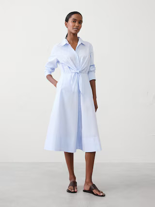 Cuffed Tie-Front Midi Shirtdress | Banana Republic Factory
