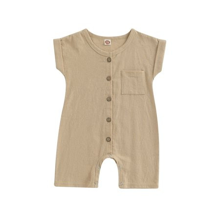 Infant Baby Boys Summer Outfits Solid Short Sleeve Crew Neck Jumpsuit Button Down Pocket Romper Clothes Clothing | Walmart (US)