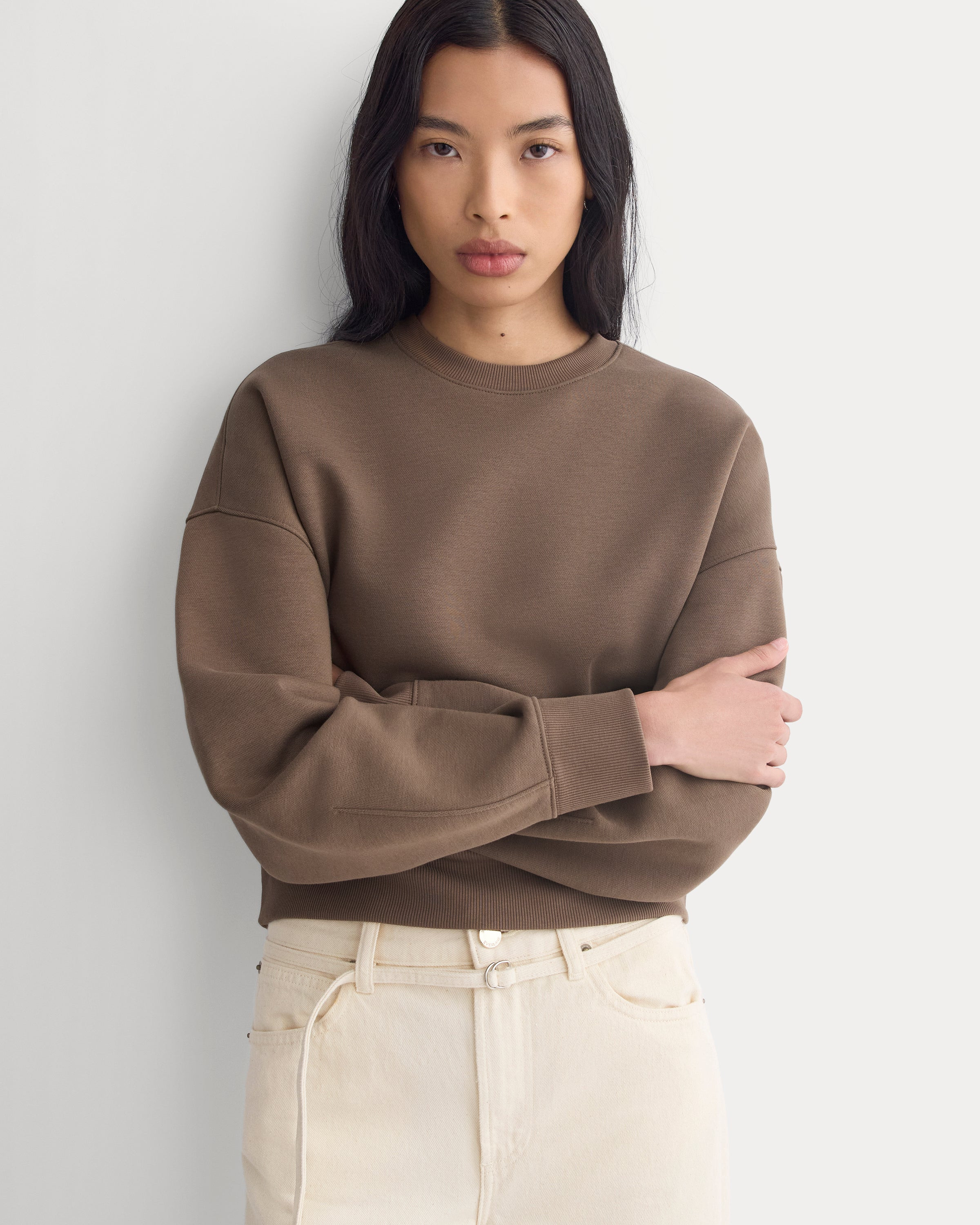 Everlane Oversized Cocoon Crew in Elevated Cotton In Chocolate, Size XS | Everlane