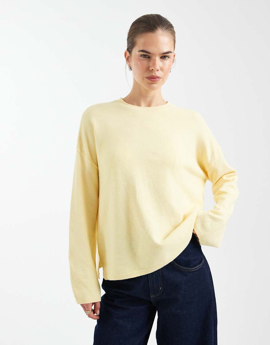 ONLY round neck boxy knitted top in pale yellow | ASOS (Global)