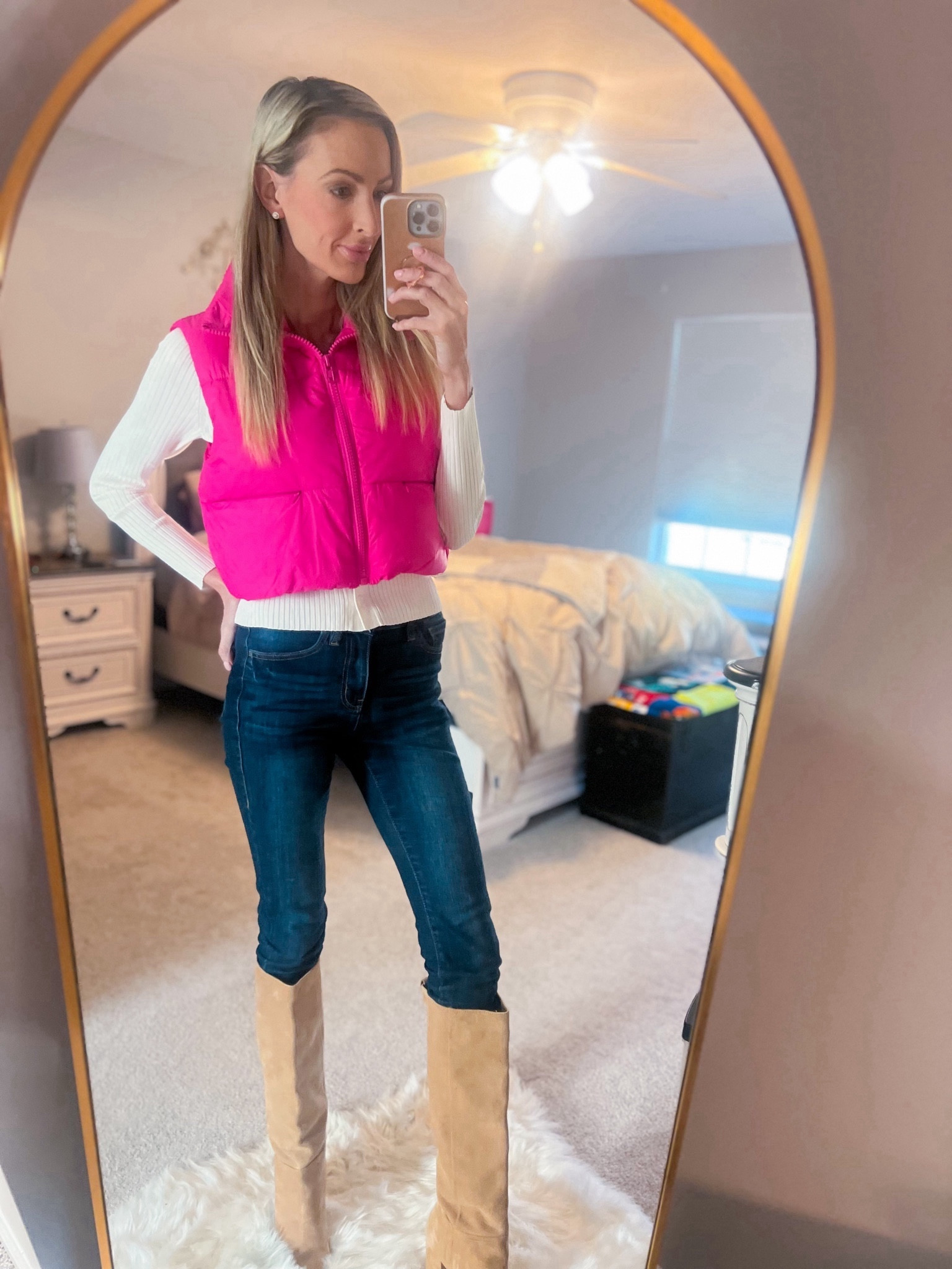 Vest - size small
Long sleeve shirt - size small
Jeans - size 3

Boots are no longer made, but found several lookalikes. 

Winter outfit
Valentine’s Day
Galentine’s Day
Cropped puffer vest
Pink puffer vest
Barbie pink
Hot pink
Jeans
Skinny jeans
Stretchy jeans
Dark wash jeans
Boots
Tall boots
Casual chic
Trends
Pearl stud earrings

 

#LTKworkwear #LTKSeasonal #LTKover40 #LTKfindsunder50 #LTKMostLoved #LTKstyletip #LTKU #LTKshoecrush