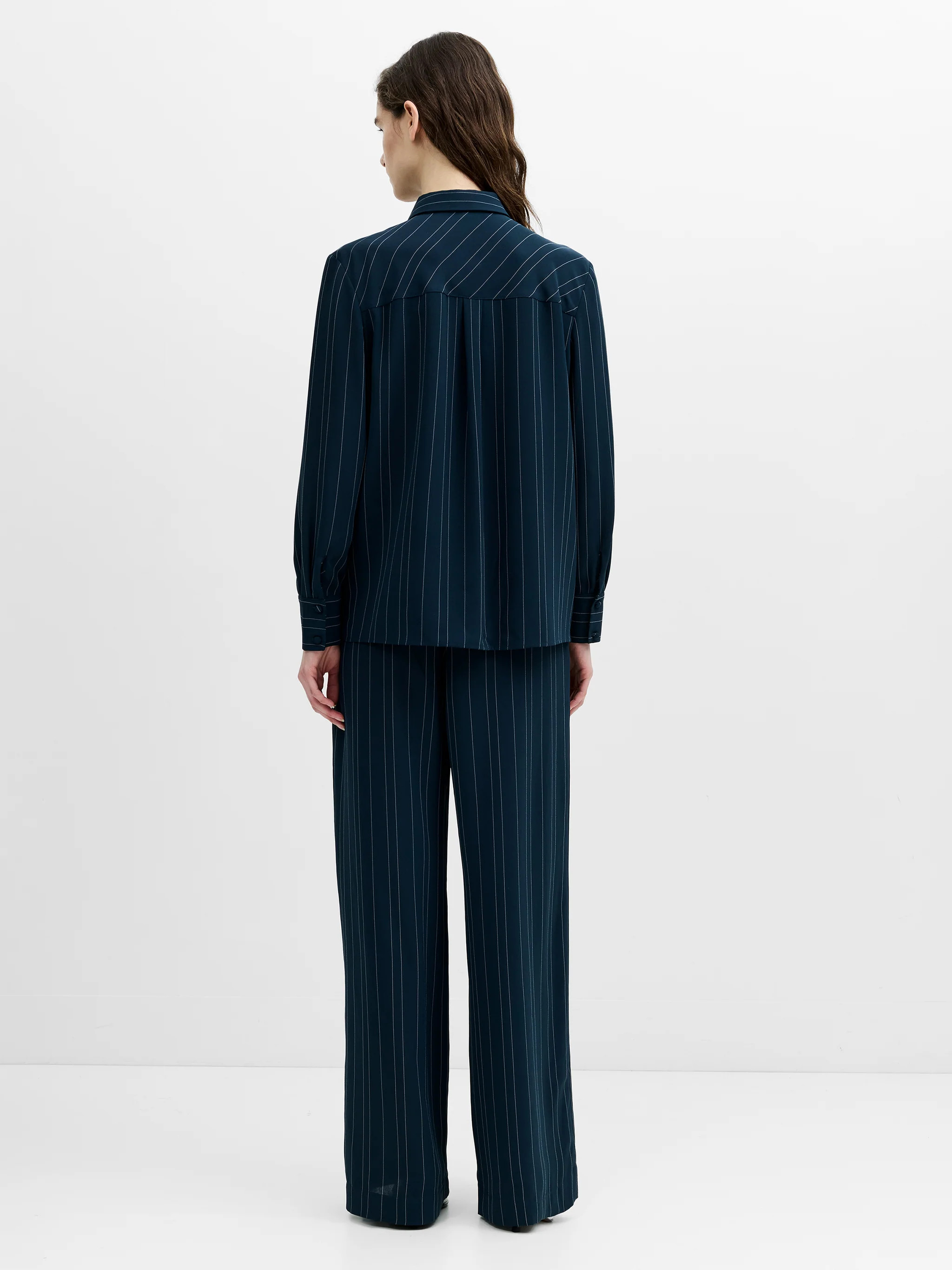 Erma Navy Pinstripe Tie Long Sleeve Shirt | French Connection (UK)
