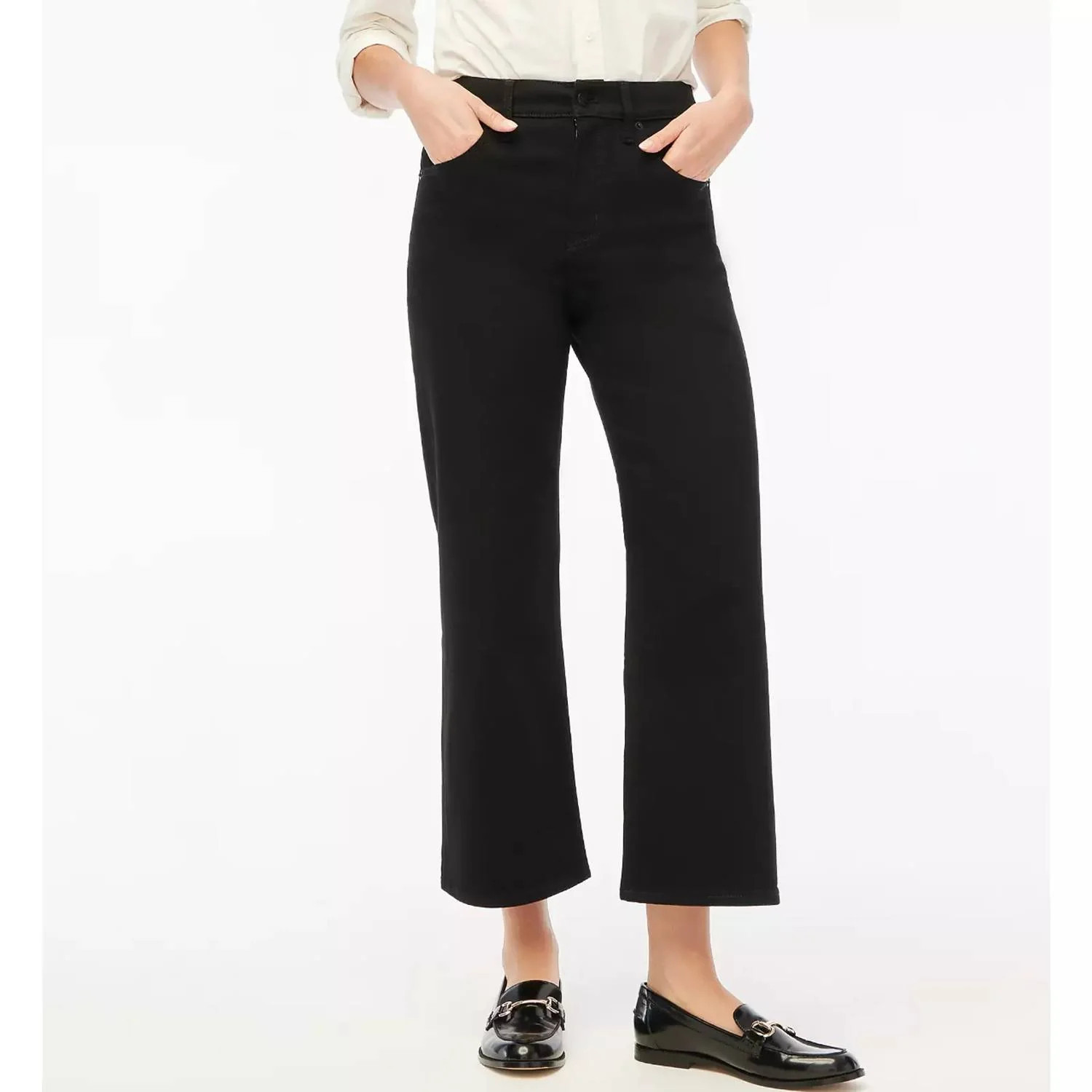 Wide-Leg Crop Jean In All-Day Stretch - Tall In Black | Shop Simon
