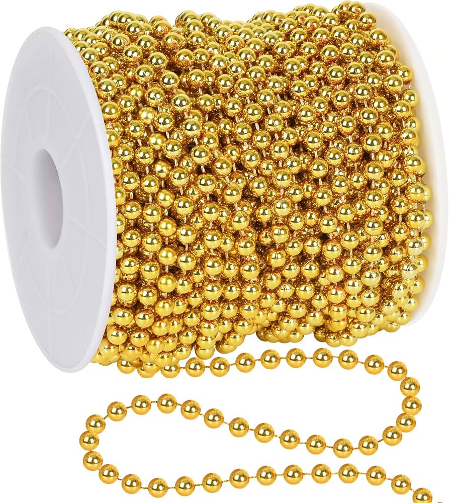 100 Feet Christmas Tree Beads, Gold Christmas Tree Garland Decoration, Plastic Hanging Beads Garl... | Amazon (US)