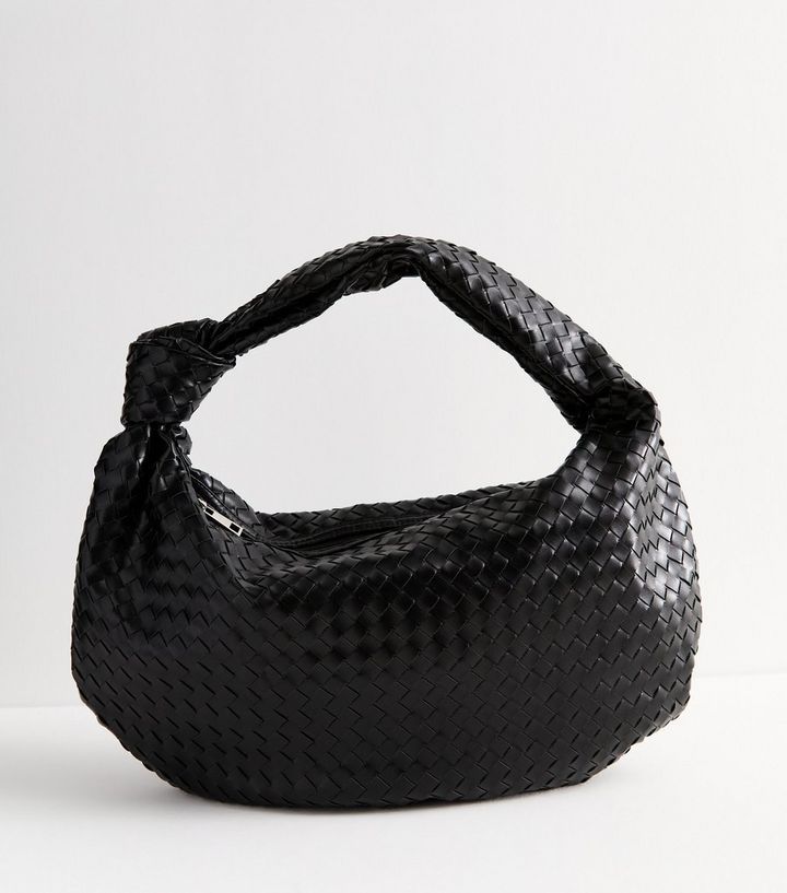 Public Desire Black Oversized Woven Leather-Look Bag  | New Look | New Look (UK)