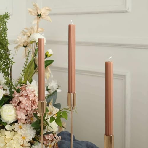 Efavormart 5 Pack | 9" Beige Premium Unscented Ribbed Wick Taper Candles, Tall Ribbon Wax Dinner Candles | Amazon (US)