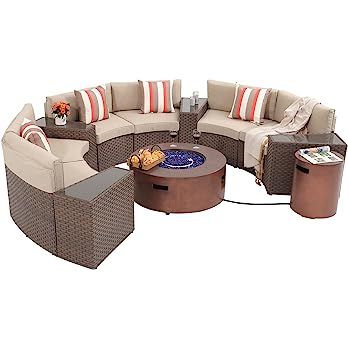 SUNSITT 12 Piece Patio Furniture Set with Propane Fire Pit Half-Moon Patio Set Outdoor Round Sect... | Amazon (US)
