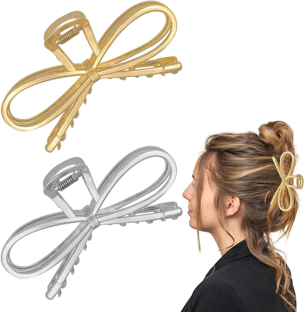 2 PACK Large Bowknot Shark Hair Clips for Women Thick Hair Claw Clips Hair Accessories for Women and Girls | Amazon (US)