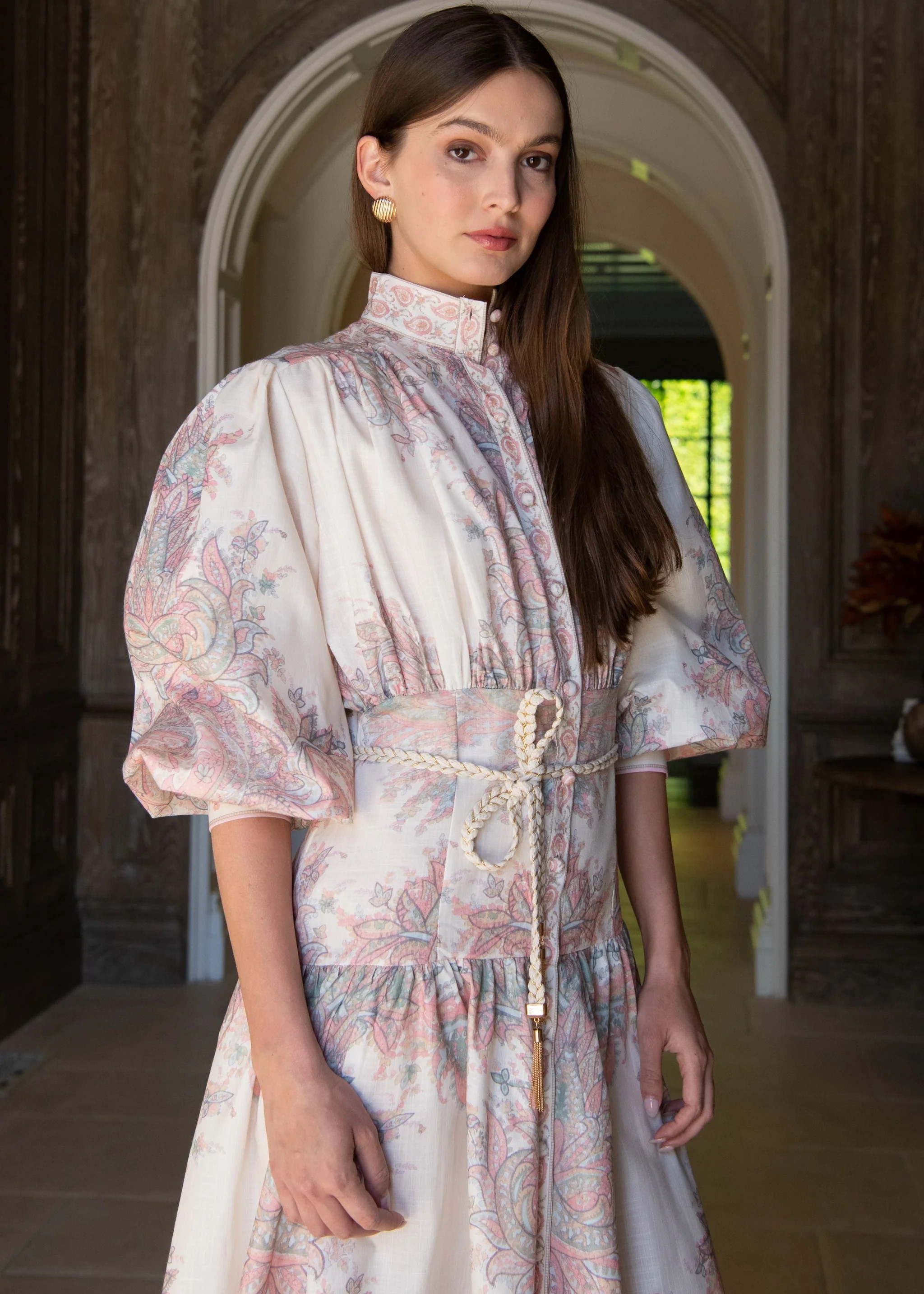 Padma Printed Long Sleeve Drop Waist Belted Maxi Dress | Benaar La