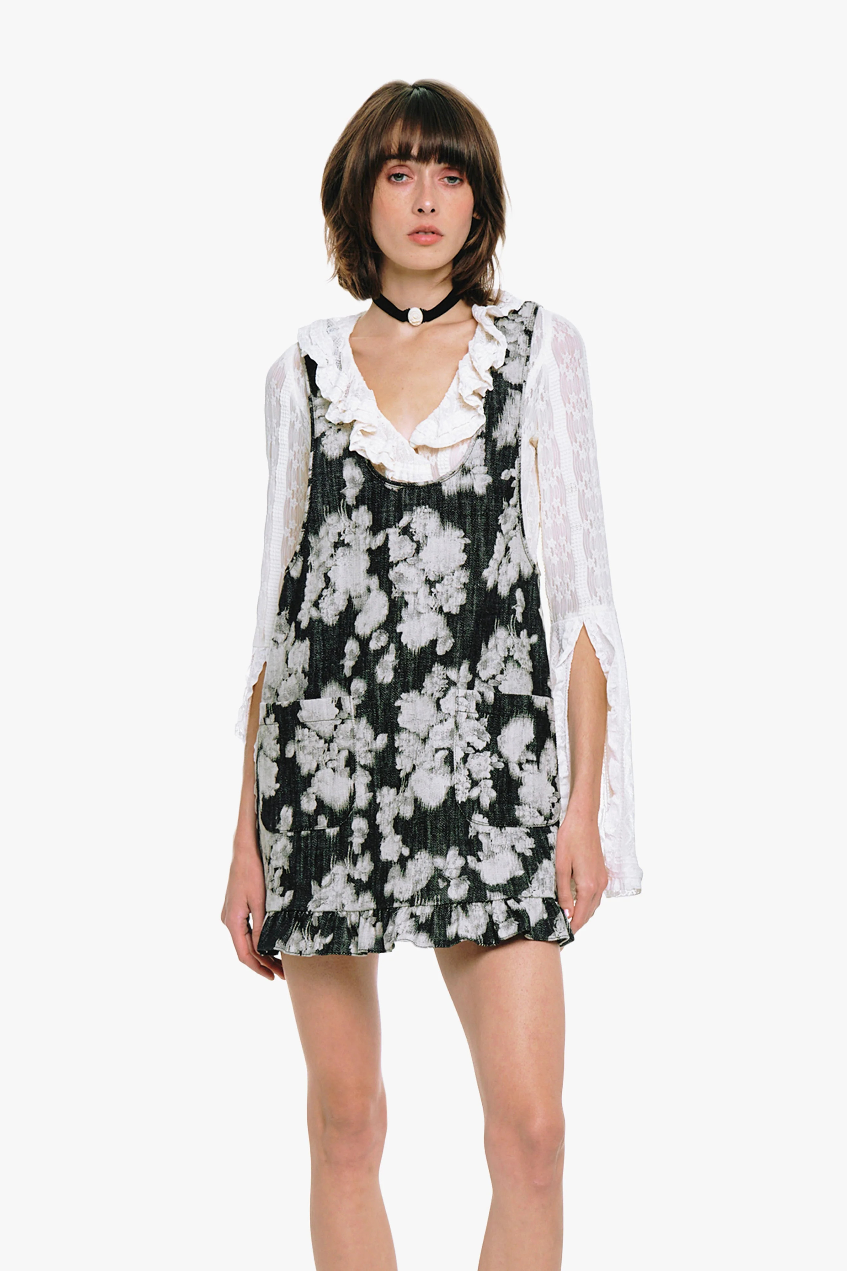 Rose Illusion Denim Ruffle Jumper | Anna Sui