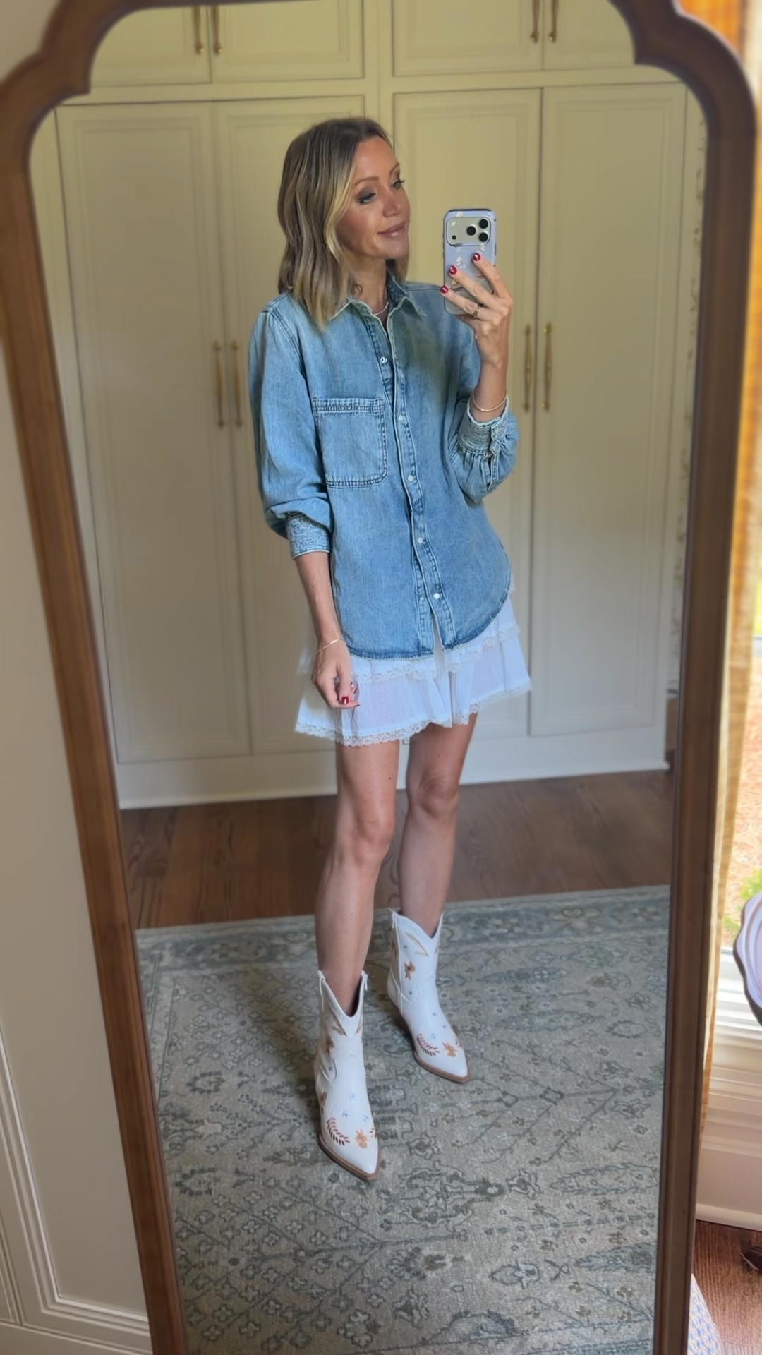 Xs in button down
Small in skort