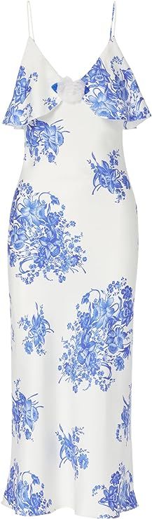 Amazon.com: Rodarte, Floral Printed Silk Twill Bias Slip Dress With Ruffle And Silk Flower Detail... | Amazon (US)