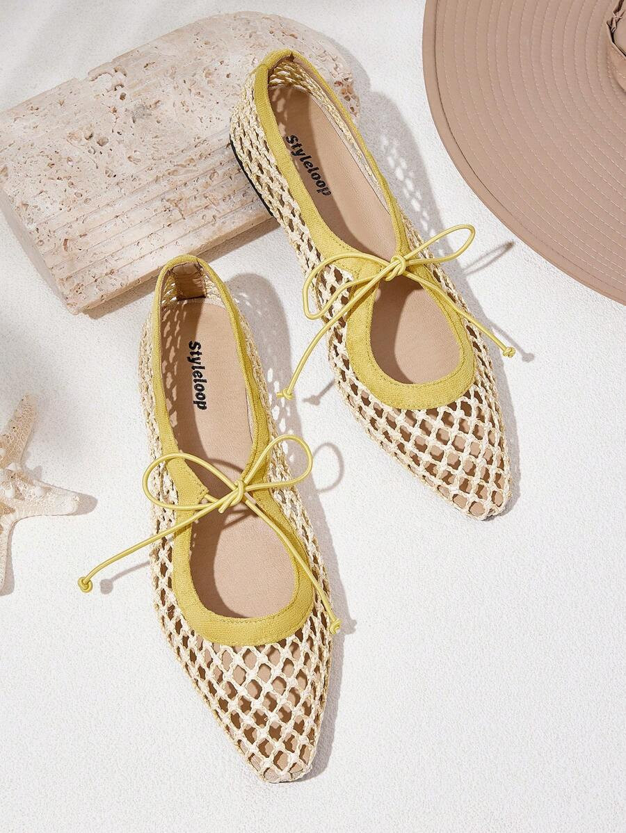 LocalStyleloop Women's Fashion Hollow Minimalist Elastic Band Woven Flat Sandals, Vacation Outfit... | SHEIN