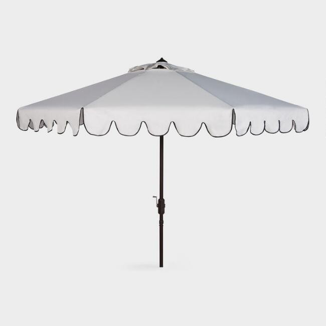 White And Black Scalloped 9 Ft Tilting Patio Umbrella | World Market