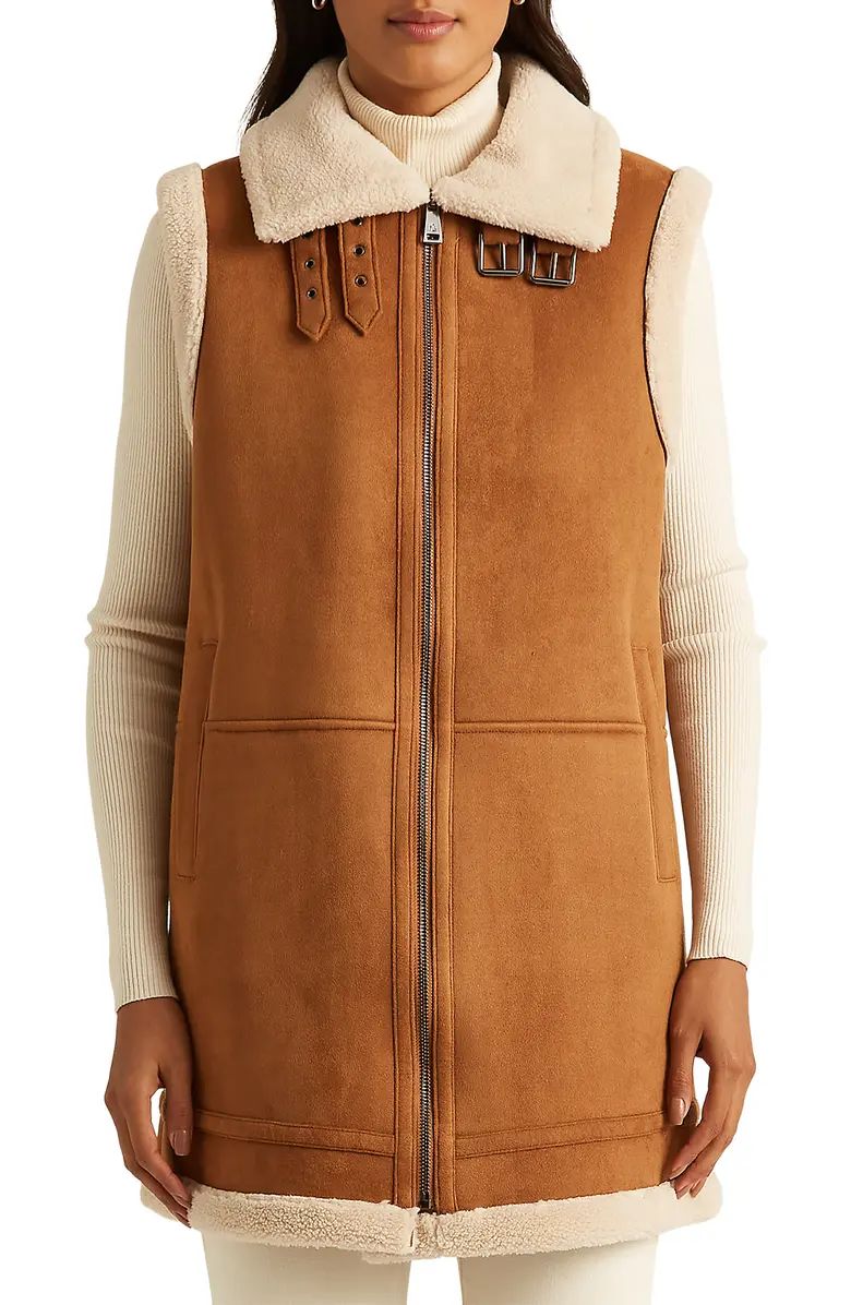 Faux Suede Vest with Faux Shearling Trim | Nordstrom