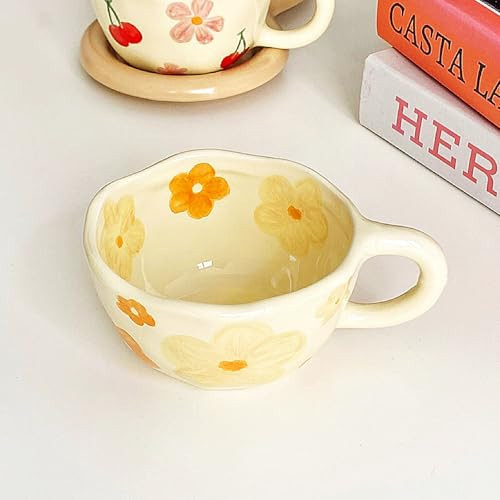 Creative Cute Coffee Mug Floral Ceramic Coffee Mug Flower Cute Cup for Women Girl 8.5oz Handmade Hot Chocolate Mugs for Latte Milk Tea Valentine’s Day Mother’s Day Birthday Christmas Gift(Orange) | Amazon (US)