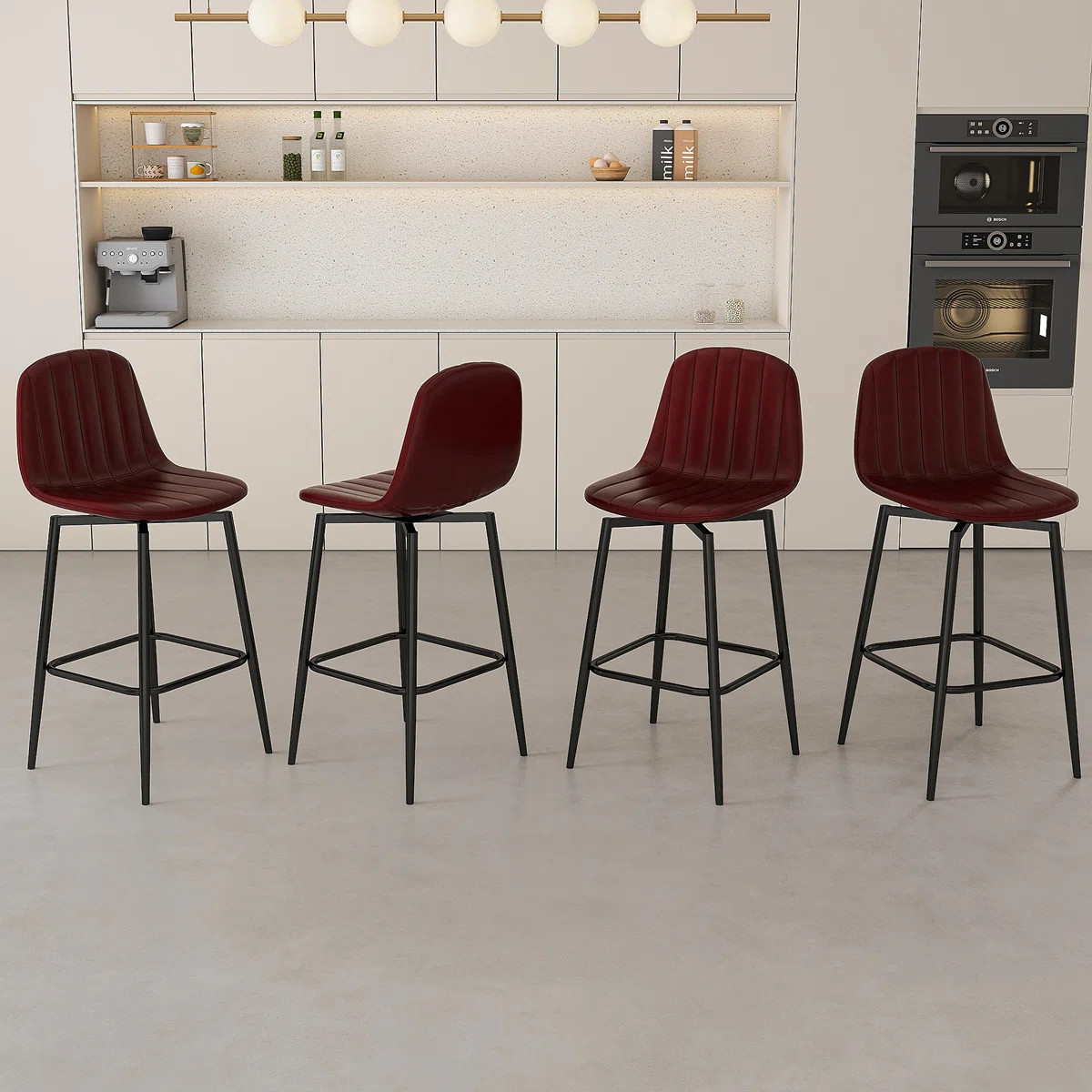 Modern Bar Stools With Swivel Mechanism, PU Padded Seats With Back Support & Metal Legs – Ideal... | Wayfair North America