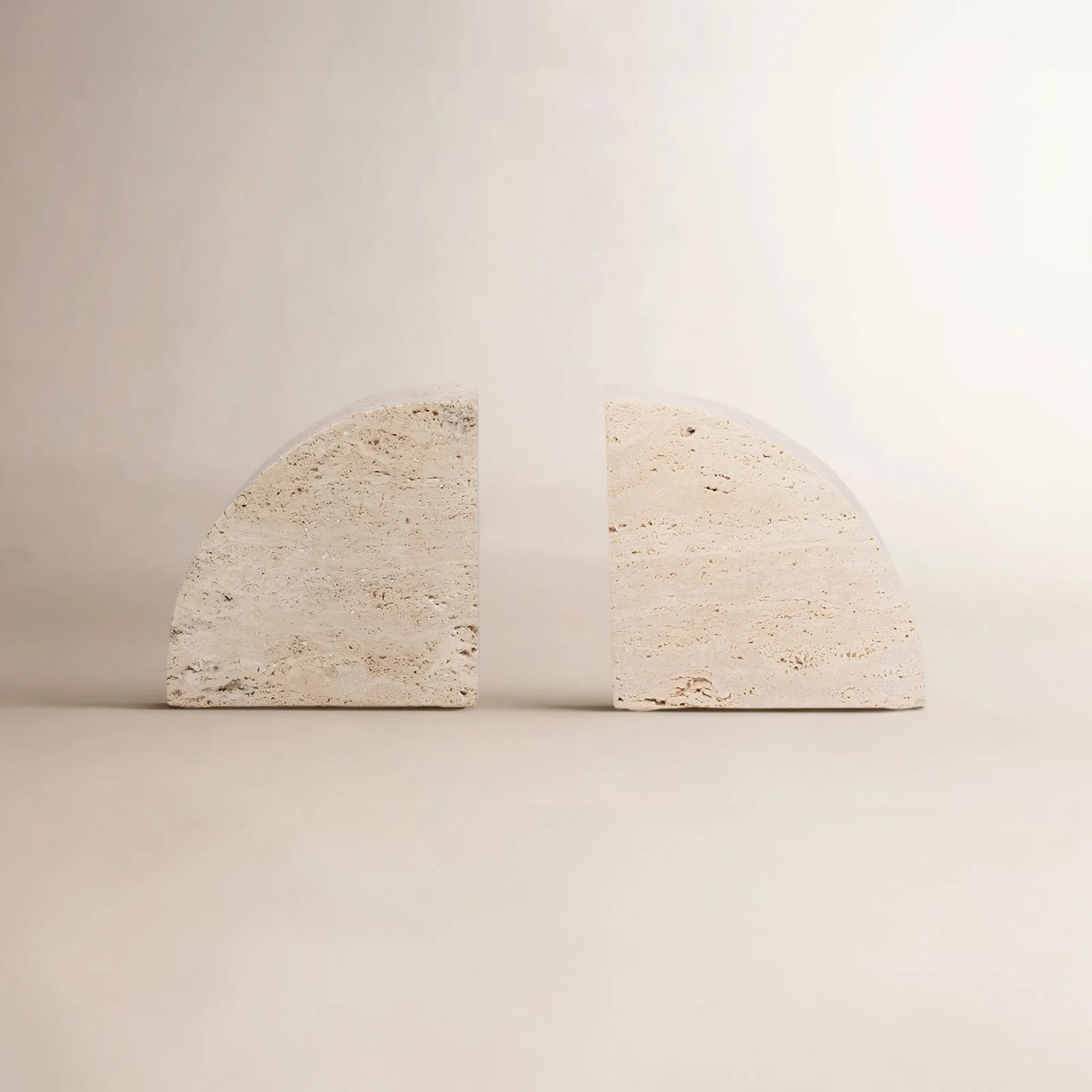 Elegant Travertine Stone Half Dome Bookends, Tan - Enrich Your Reading Space with Natural Style | Birch Lane