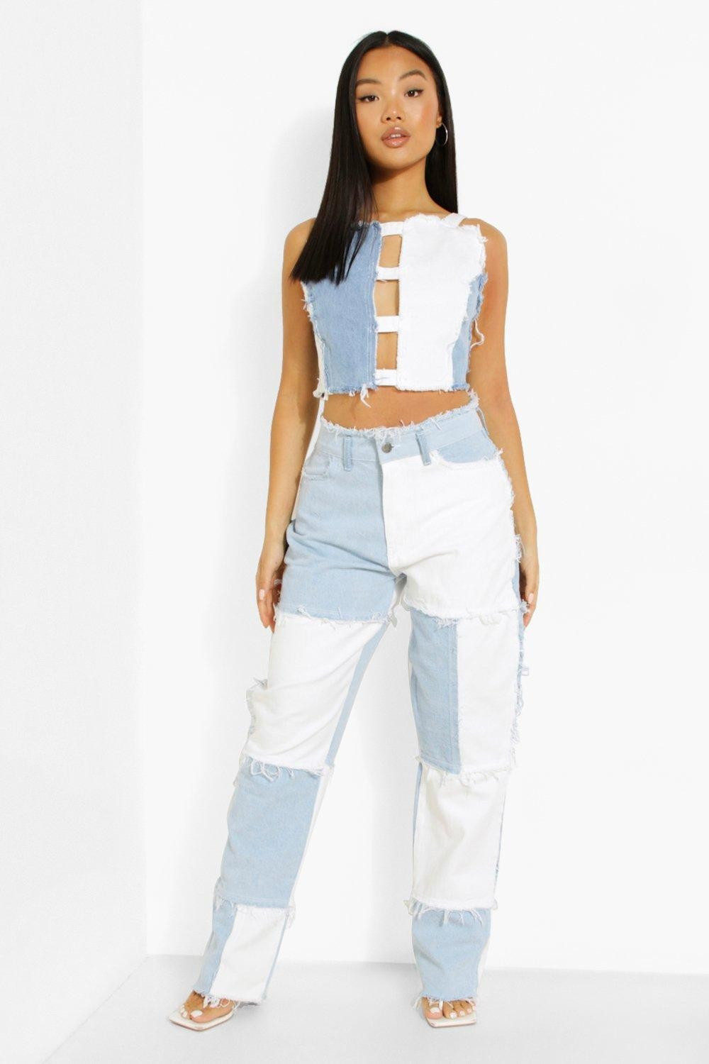 Petite Patchwork Boyfriend Jeans | Boohoo.com (UK & IE)