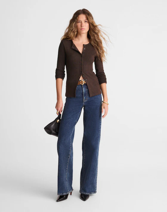 Textural Cutaway Crewneck Cardigan | Madewell | Madewell