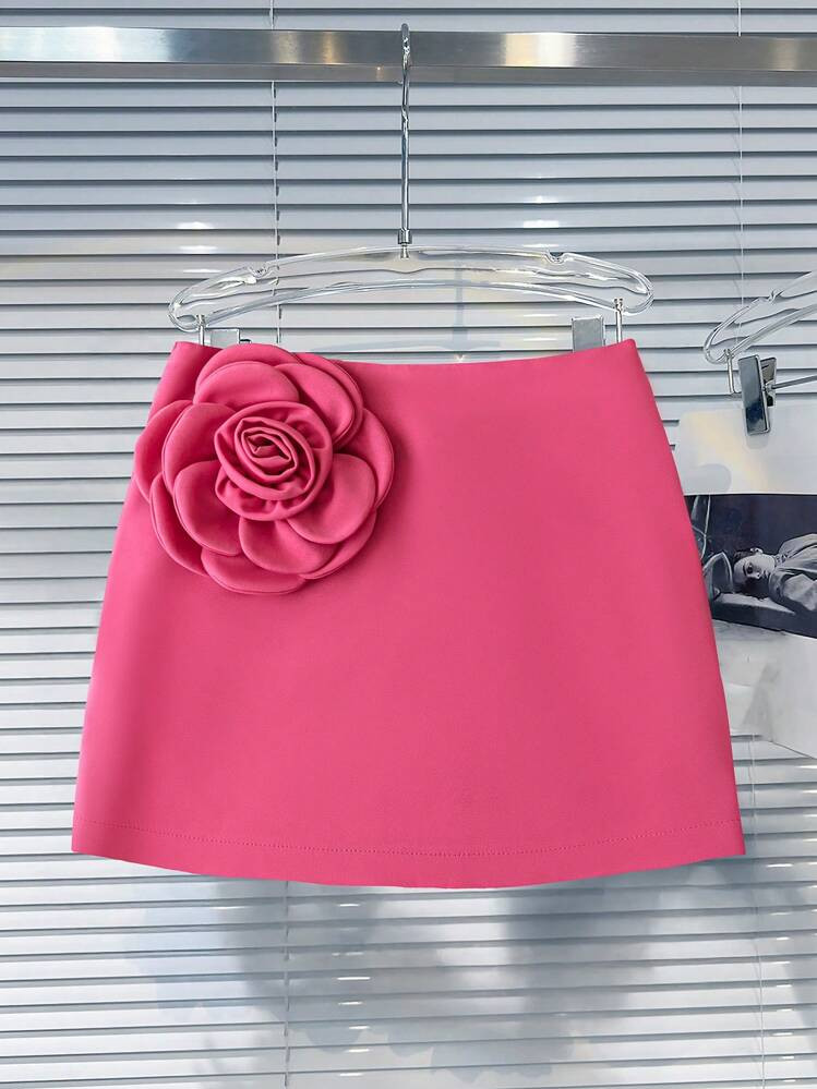 Franclia Women's Cute Pink Mini Skirt With 3D Flower Decoration | SHEIN