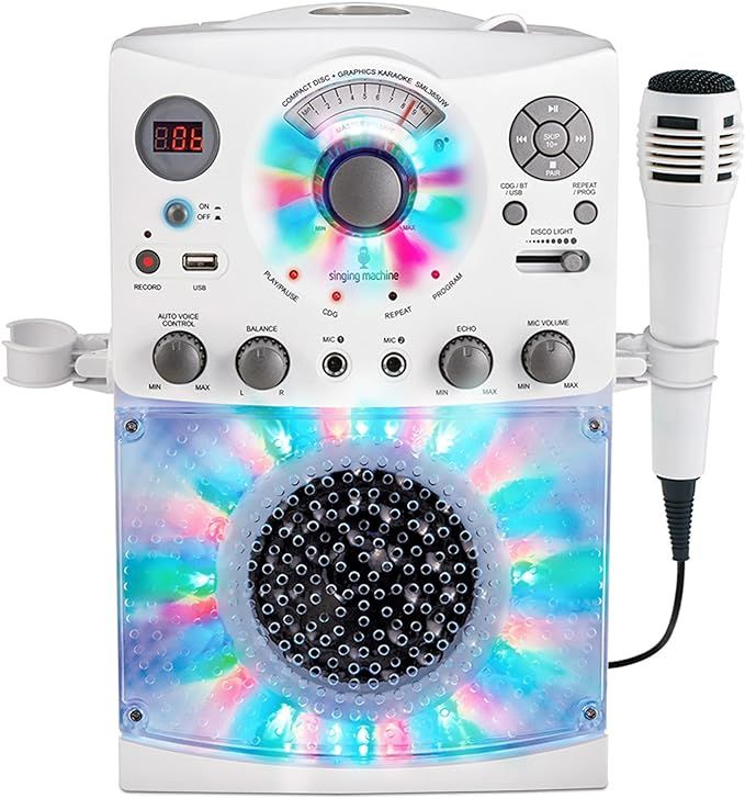 Singing Machine Portable Karaoke Machine for Adults & Kids with Wired Microphone, White - Built-I... | Amazon (US)
