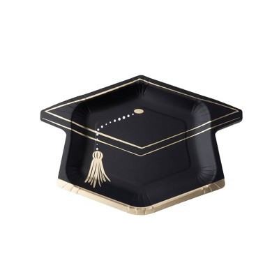 Bonjour Fete 12ct Graduation Cap Snack Paper Plates Black | Target