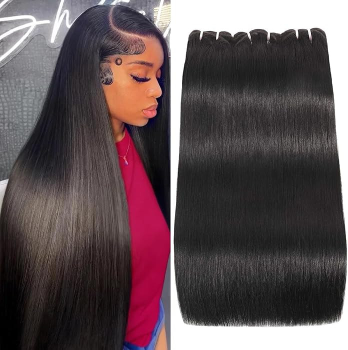 Straight Human Hair Bundles 16A Double Drawn Indian Raw Bundles Human Hair Super Soft Silky Full ... | Amazon (US)