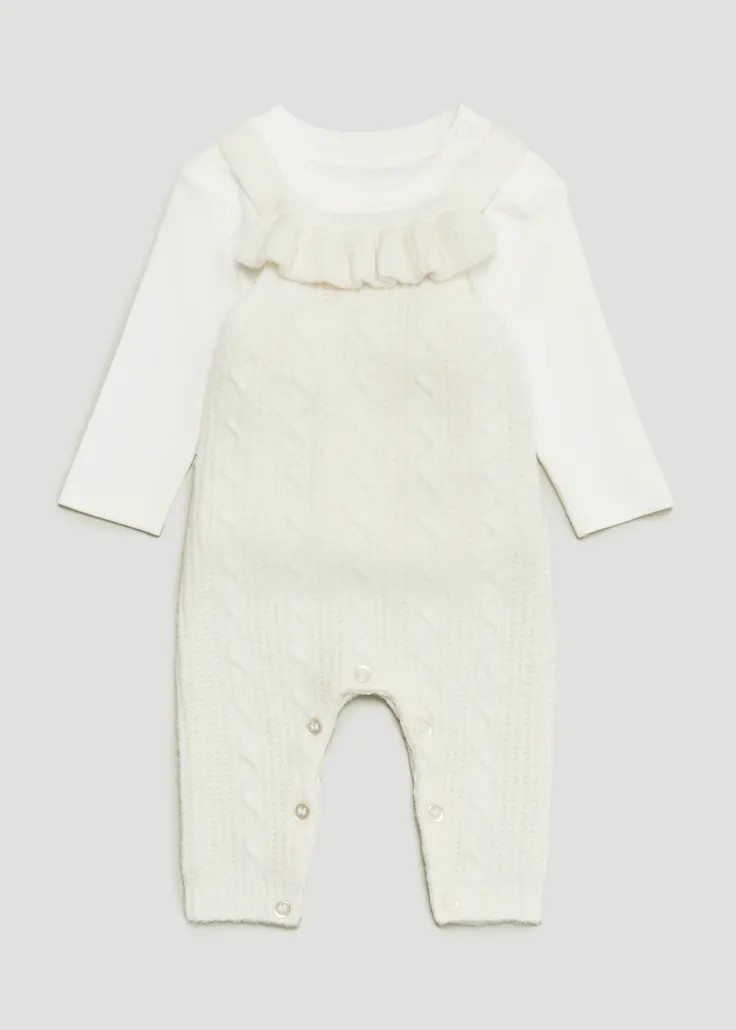 Girls Cream Cable Knit Dungarees & Top Set (Newborn-23mths) – Cream | Matalan (UK)