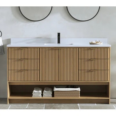 60" Freestanding Bathroom Vanity Oak Finish | Wayfair North America