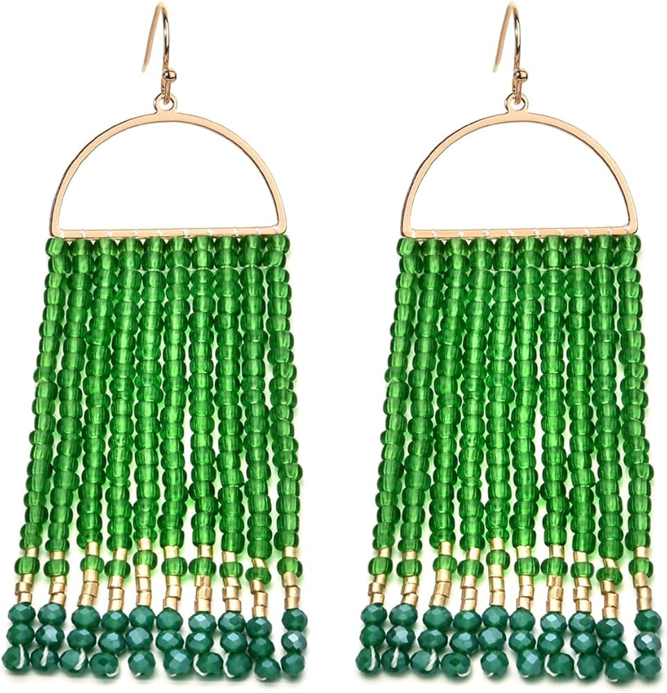 Women Boho Long Tassel Earrings Dangle Beaded Earrings Fashion Accessories | Amazon (US)