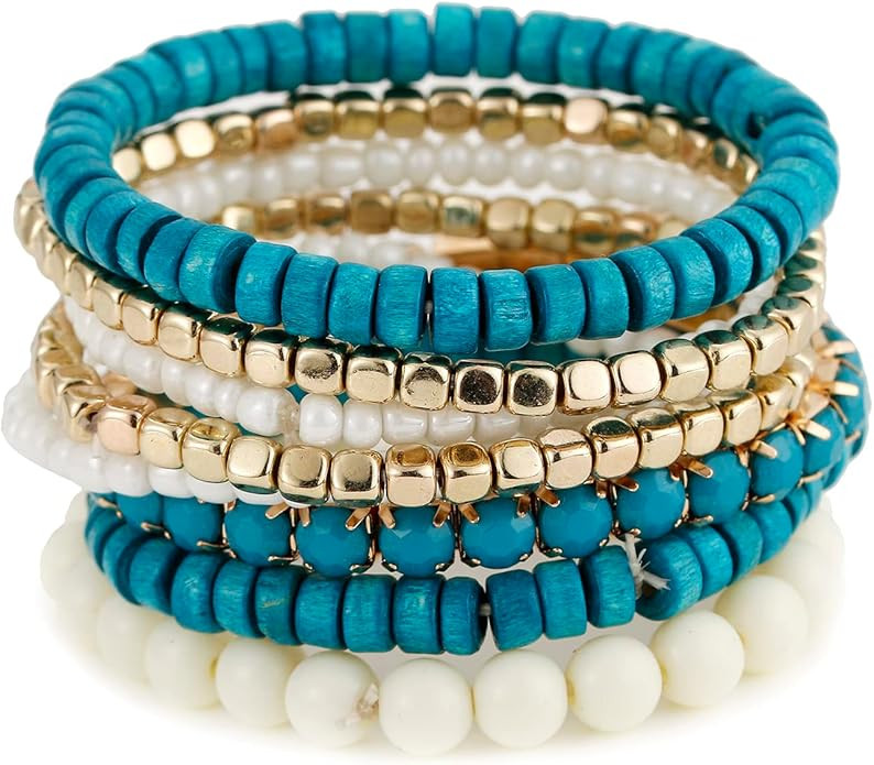 LUREME Bohemian Beads Cube Multi Strand Stretch Stackable Bangle Bracelet Set (bl003172) | Amazon (US)