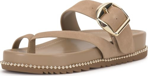 Vince Camuto Women's Camilo Toe Loop Buckle Band Slide Sandal, Tortilla, 8.5 | Amazon (US)