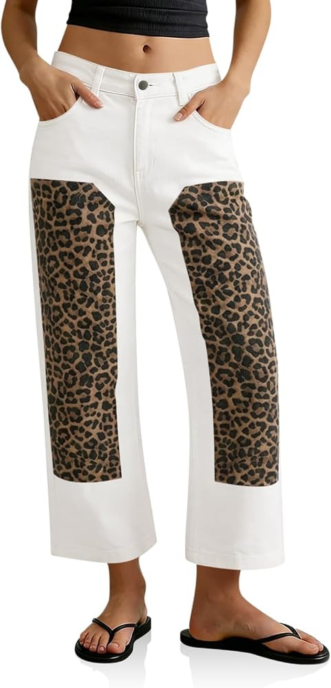 Tankaneo Womens Cropped Jeans Casual High Waisted Patchwork Pants | Amazon (US)
