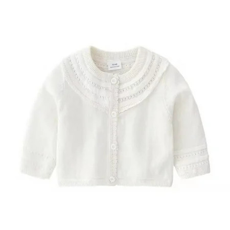 Baby Girls White Cardigan Sweater 6-12M Cotton Baptism Cardigan Christening Sweater White Lace Sweat | Walmart (US)
