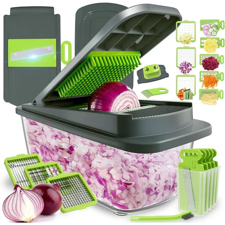 Kitexpert Vegetable Chopper,Onion Mincer,Dicer,Slicer with 8 Blades and Container with Lid,15-in-... | Walmart (US)