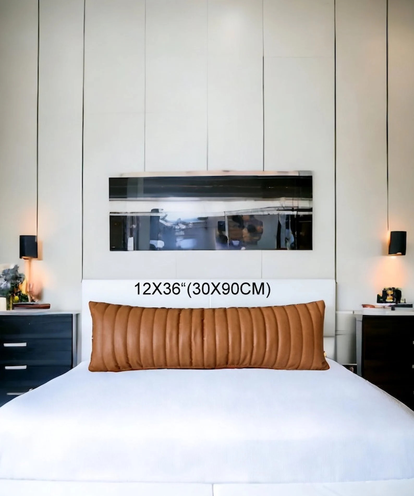 Cognac Faux Leather Lumbar Pillow Cover,throw Pillow,channel Stitched,rectangle Pillow,modern Pil... | Etsy (US)