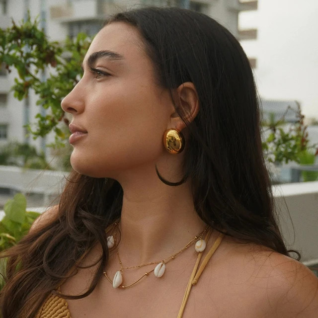 Uworld-pendiente de gota ovalada de gran tamaño para mujer, chapado en oro de 18K PVD, anillo de... | Aliexpress EU