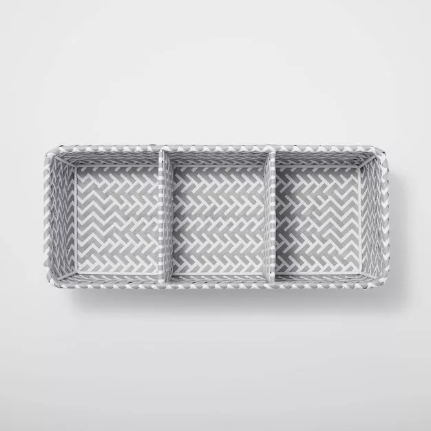 Small Rectangle 3 Compartment Woven Bin Gray/White - Brightroom™ | Target