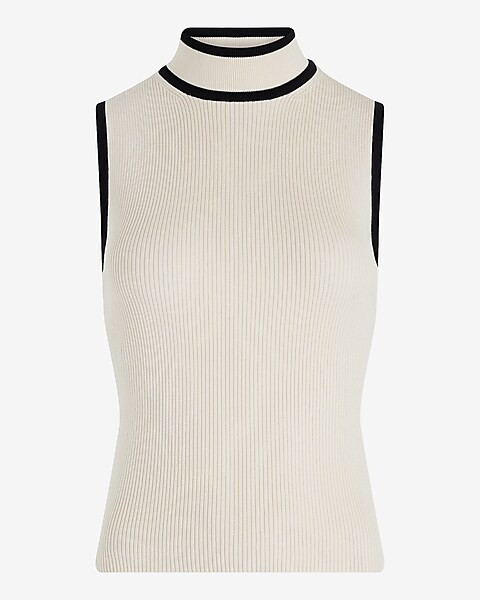 Silky Soft Fitted Tipped Mock Neck Sweater Tank | Express
