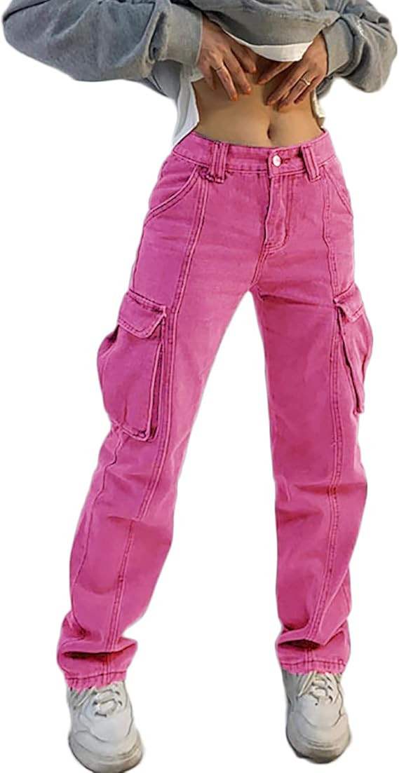 High Waist Baggy Cargo Jeans for Women Flap Pocket Relaxed Fit Straight Wide Leg Y2K Fashion Jean... | Amazon (US)