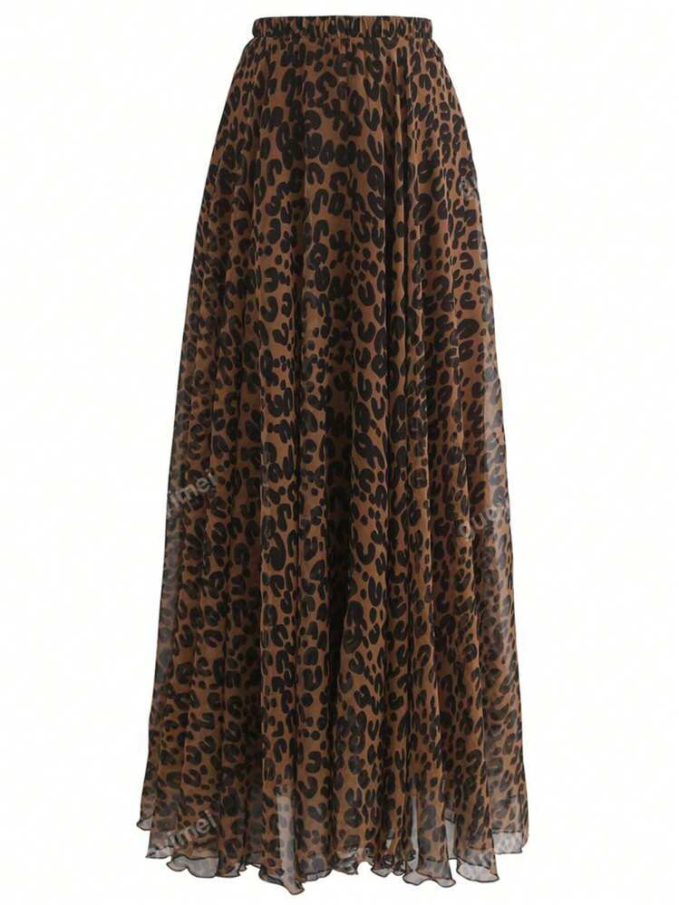Women's Pleated Leopard Print A-Line Skirt, Casual Daily Wear | SHEIN