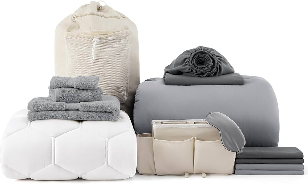 Bedsure Extra Long Twin XL Comforter Set - 14 Piece College Dorm Bedding Sets, Grey Bed in a Bag ... | Amazon (US)