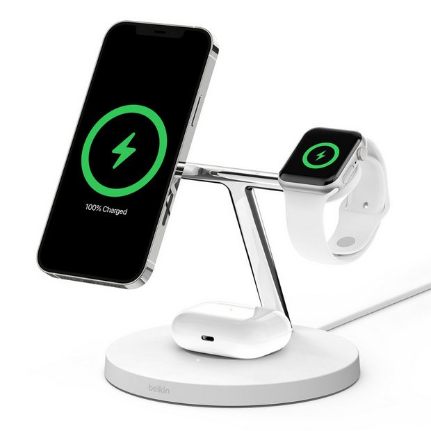 Buy Belkin 3 in 1 MagSafe Wireless Charger Stand 15W - White | Mobile phone chargers | Argos | argos.co.uk
