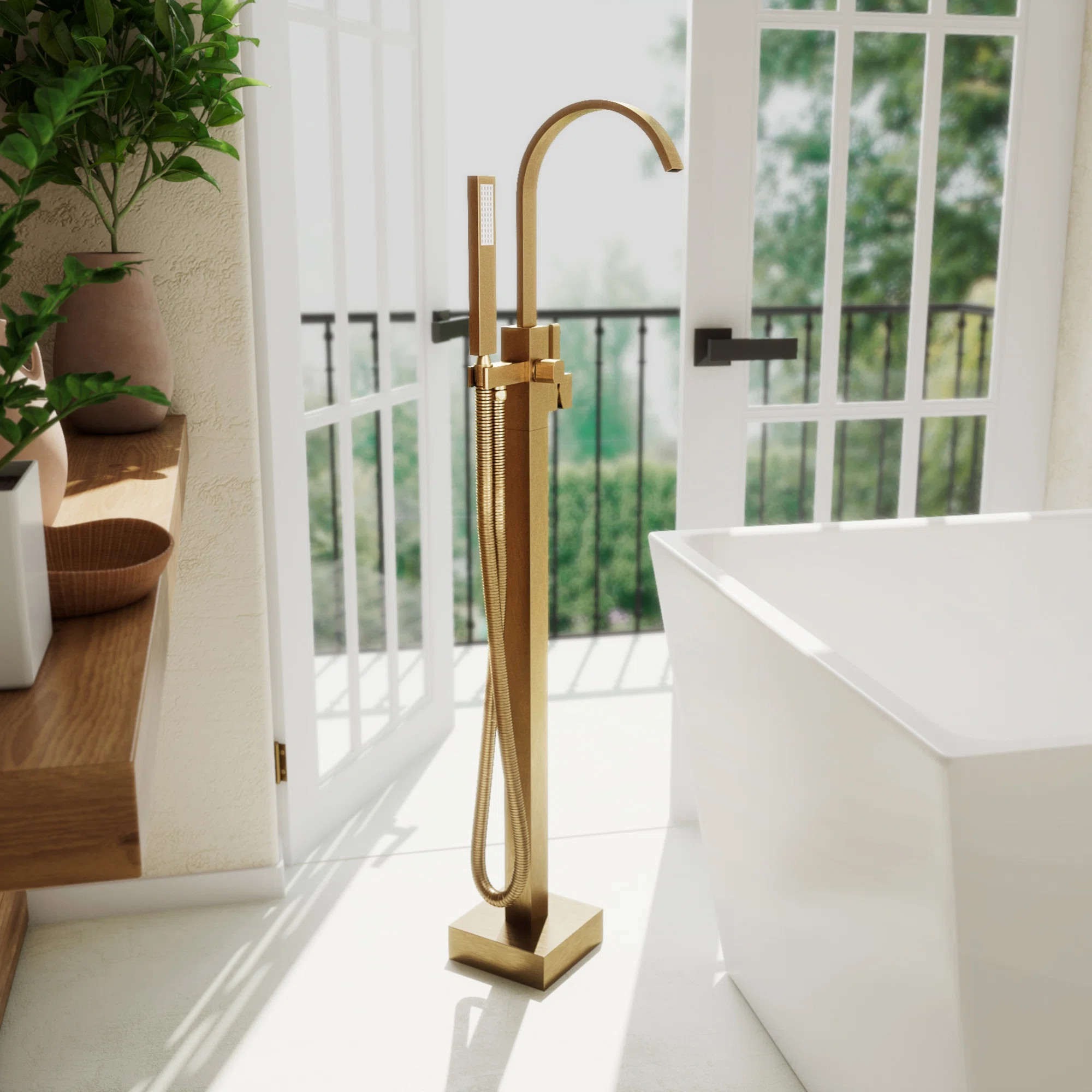 DreamLine Levantine 38 in. x 9 in. Freestanding Tub Faucet with Handshower FTLV3809X30 | Wayfair North America