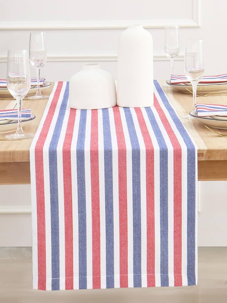 4th of July Striped Table Runner – 100% Cotton Stripe Dresser Scarves for Coffee Farmhouse Tabl... | Amazon (US)