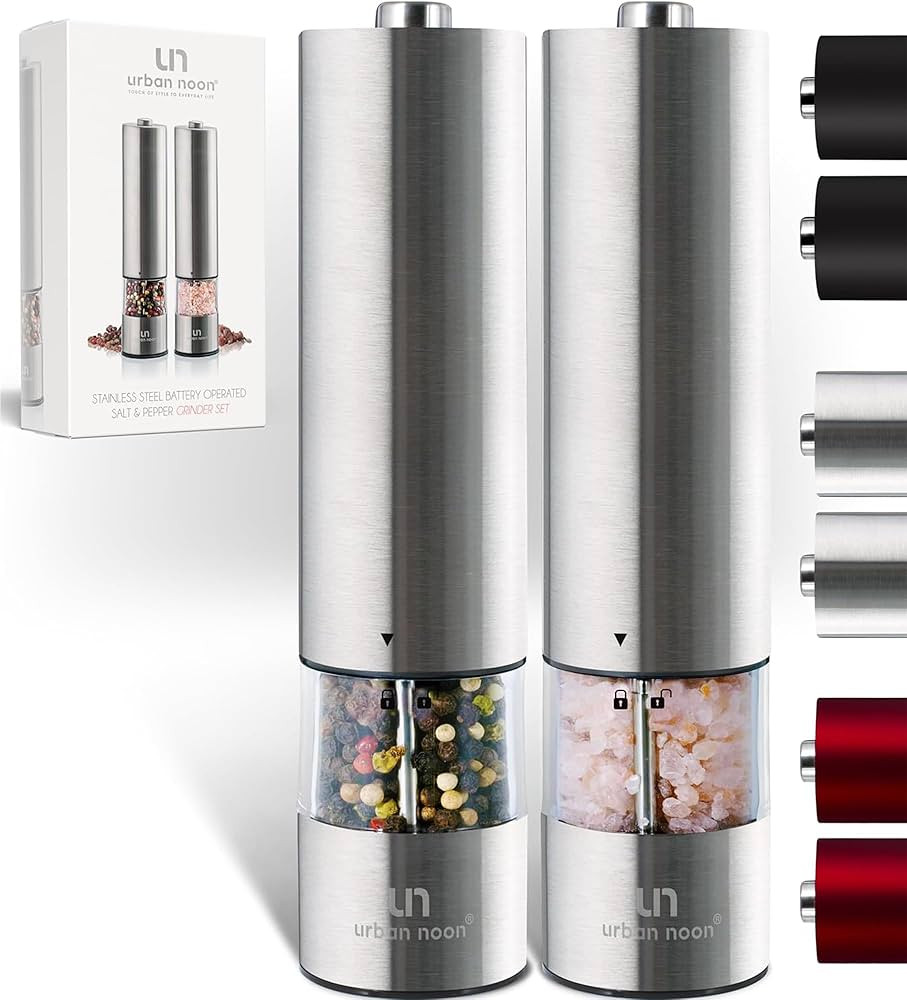 Electric Salt and Pepper Grinder Set - Stainless Steel Battery Operated Salt & Pepper Mills with ... | Amazon (US)