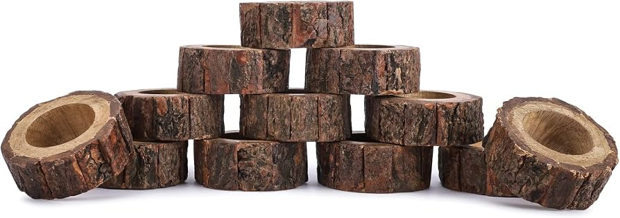 Ajuny Handcrafted Wooden Bark Napkin Ring Holder Everyday Use Decorative 1.5 Inch - Perfect for T... | Amazon (US)