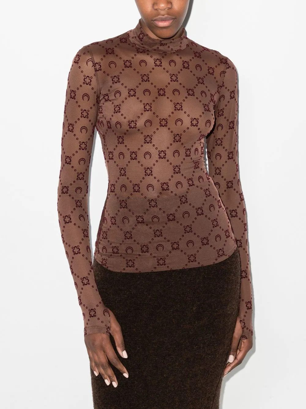 Marine Serre Moonogram-flocked Mesh T-shirt - Farfetch | Farfetch Global