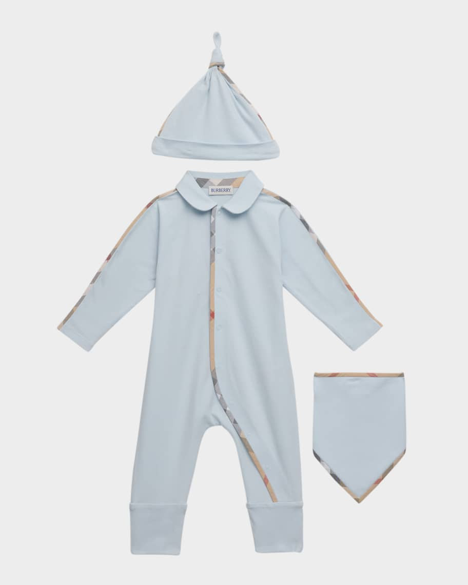 Burberry Boy's Hamilton Footie, Bib, and Hat Gift Set, Size 1M-12M | Neiman Marcus